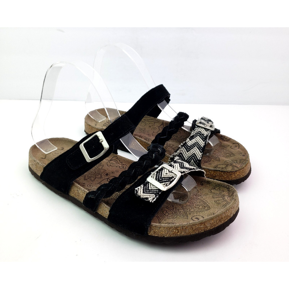 Muk Luks Womens Size 9 Black Slip On Cork Footbed Slide Sandals